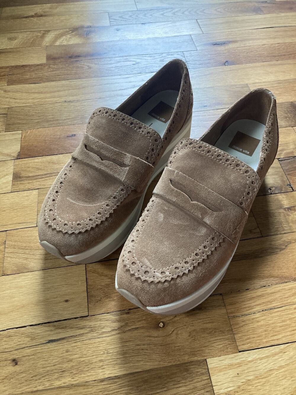 Dolce Vita Brown Leather Loafer Flats Women’s 9 Platform Slip-On Round Toe